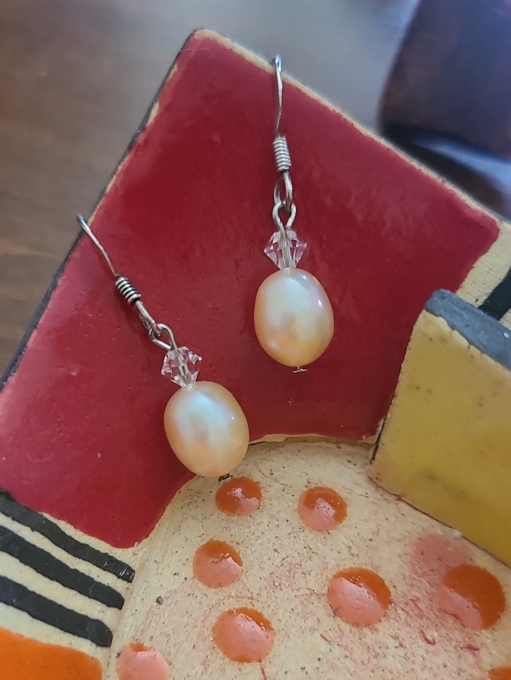 Geniune Pearl & Crystal Drop Earrings On Sterling Silver Posts Dangle Earrings